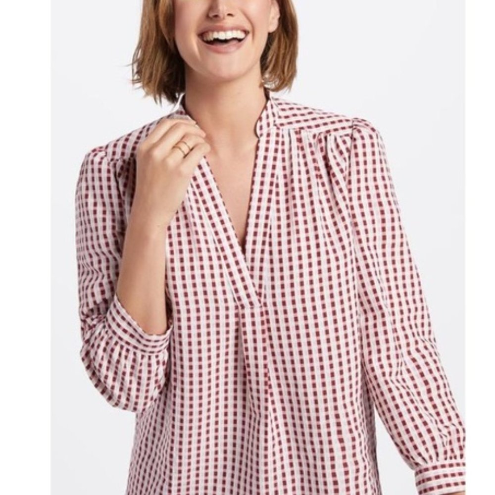 Draper James  Grid V-Neck Blouse Sz M